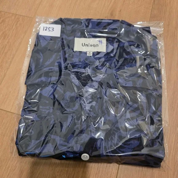 Unison Create Mens Navy Blue Tropical Monstera Leaf Print Camp Shirt CU-SS03 M - Picture 9 of 9